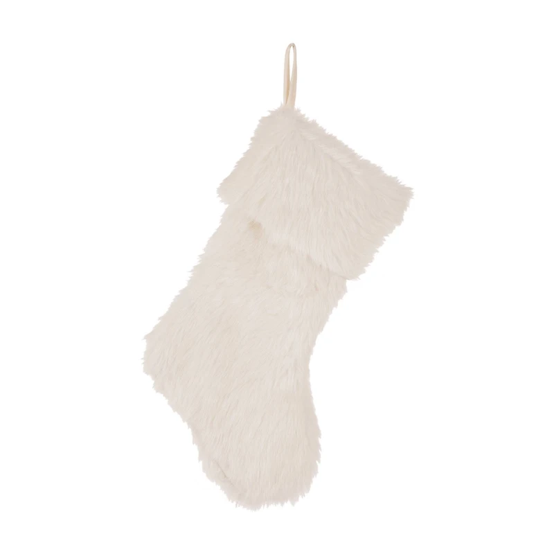 Glitzhome® 21" White Plush Christmas Stocking