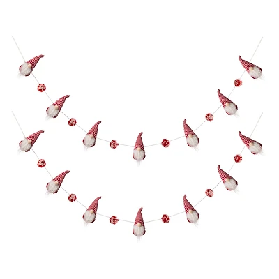 Glitzhome® 6ft. Red & White Fabric Christmas Gnome Garland Set