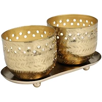 Egyptian Mint Scented Cutout Spotted Candles in Gold Bowls Set
