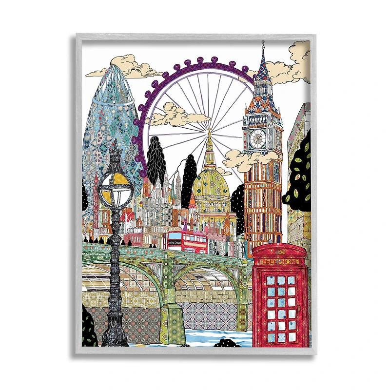 Stupell Industries Arabesque London Landmarks Gray Framed Wall Art