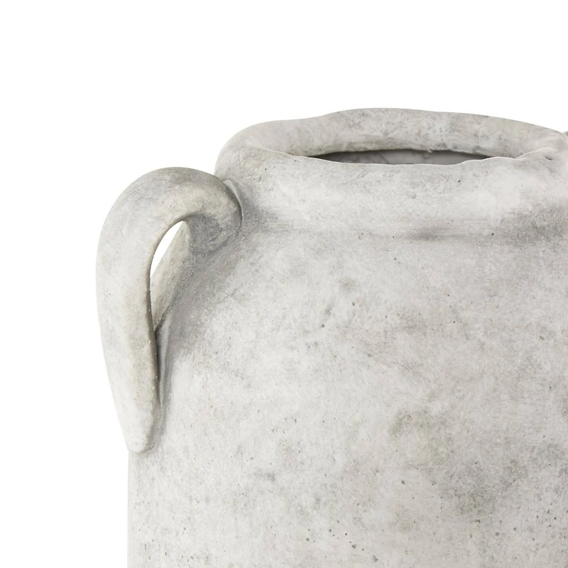 16.5" White Antique-Style Textured Ceramic Vase with and Handles