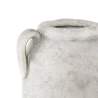 16.5" White Antique-Style Textured Ceramic Vase with and Handles