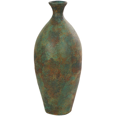23.5" Rustic Green & Brown Antique-Style Ceramic Vase