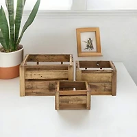 Set of 3 Brown Wood Farmhouse Storage Basket, 21", 16", 13"