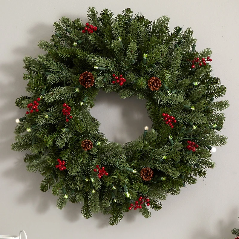 30" Pre-Lit Berries & Pinecones Wreath