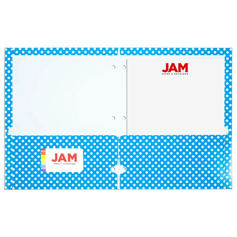 JAM Paper Polka Dots Glossy Laminated Two Pocket 3 Hole Punch School Folders, 6ct.