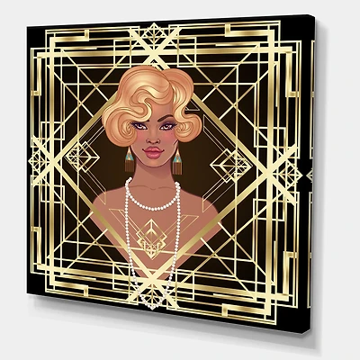 Designart - Retro Women In Golden Art Deco Geometrics III