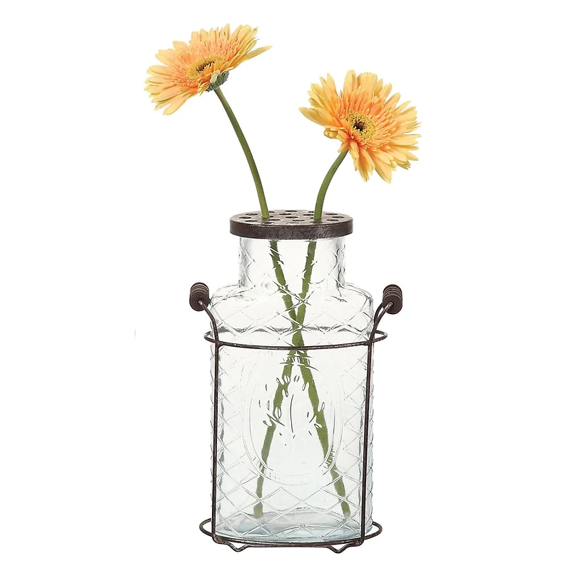 Hello Honey® Glass Vase in Metal Stand with Metal Frog Lid