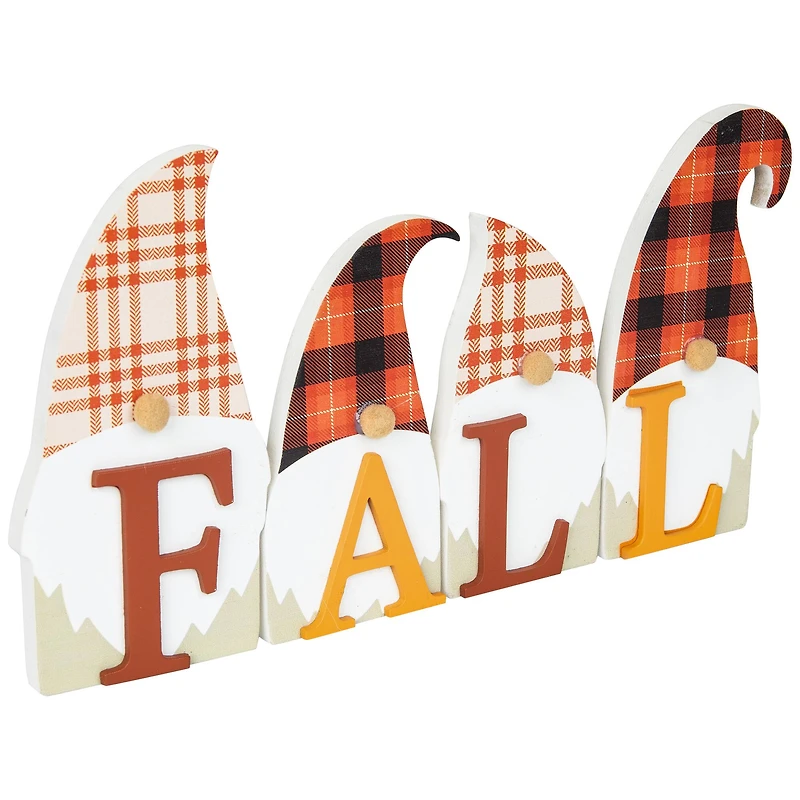 Plaid Gnomes Fall Harvest Wooden Sign - 10"