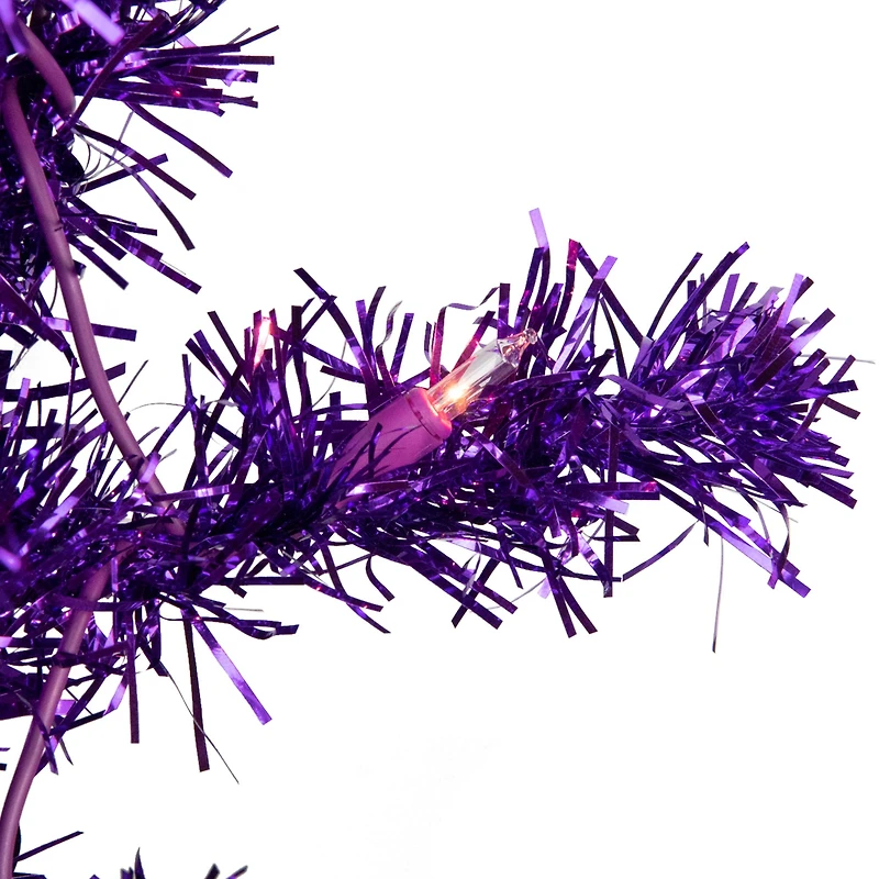 6ft. Pre-Lit Purple Tinsel Artificial Christmas Tree, Clear Lights