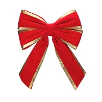 31" Red & Gold Loop Velveteen Trim Christmas Bow
