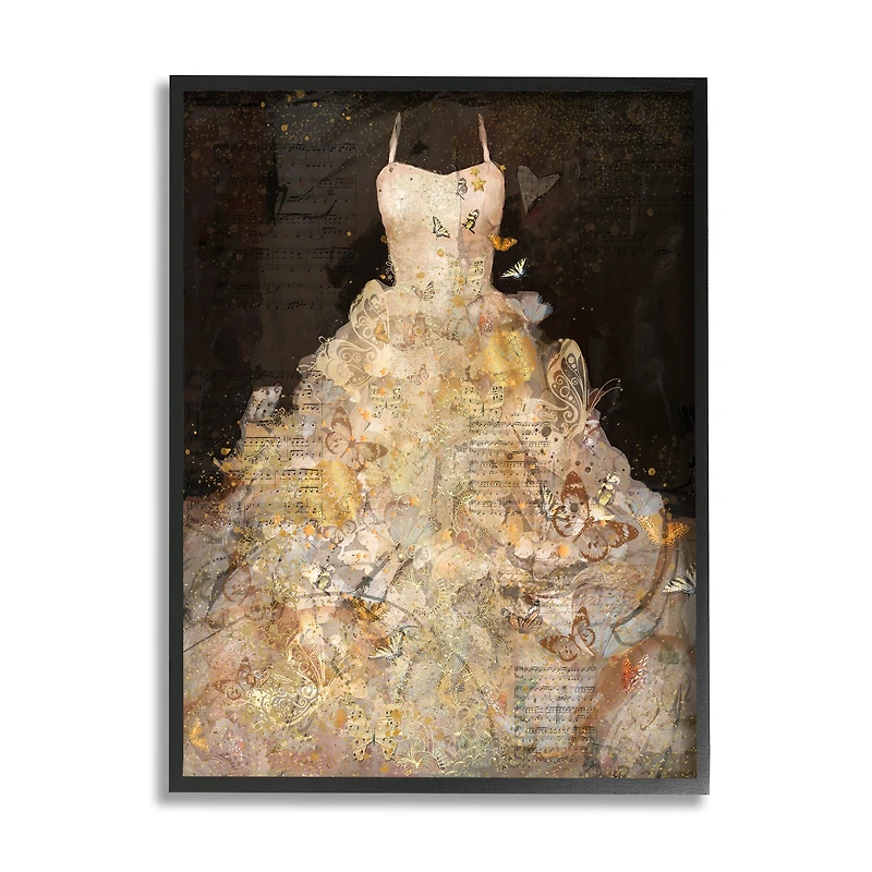 Stupell Industries Detailed Evening Gown Dress Text Collage Butterflies Framed Giclee Art