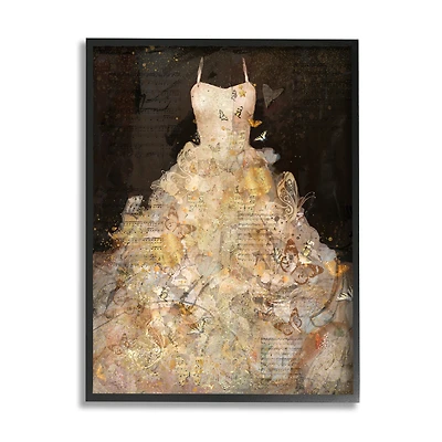 Stupell Industries Detailed Evening Gown Dress Text Collage Butterflies Framed Giclee Art