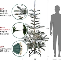 6.5ft. Pre-Lit Flocked Nordmann Fir Artificial Christmas Tree, Warm White LED Lights