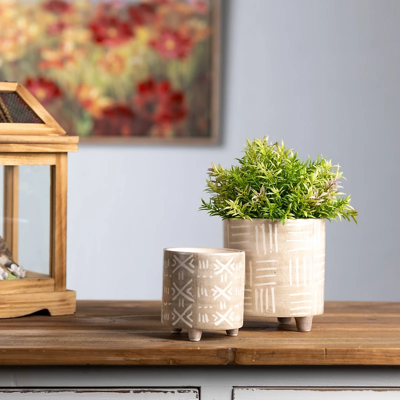 Gray & White Footed Stone Planter Set