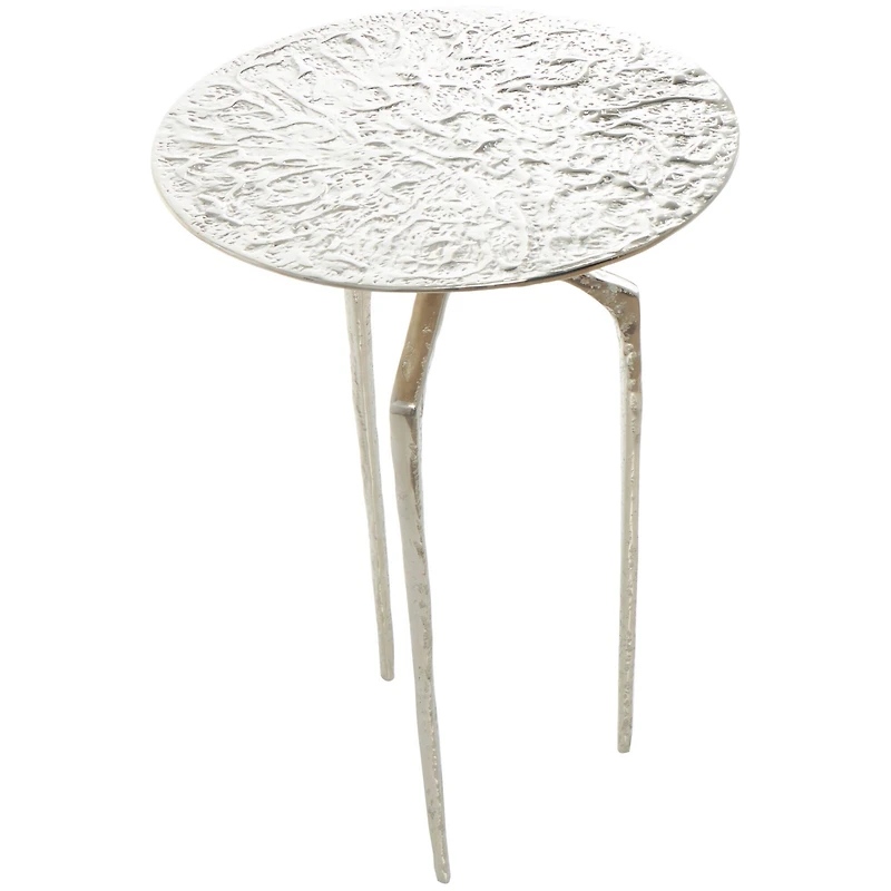 Silver Aluminum Geometric Slim Textured Accent Table