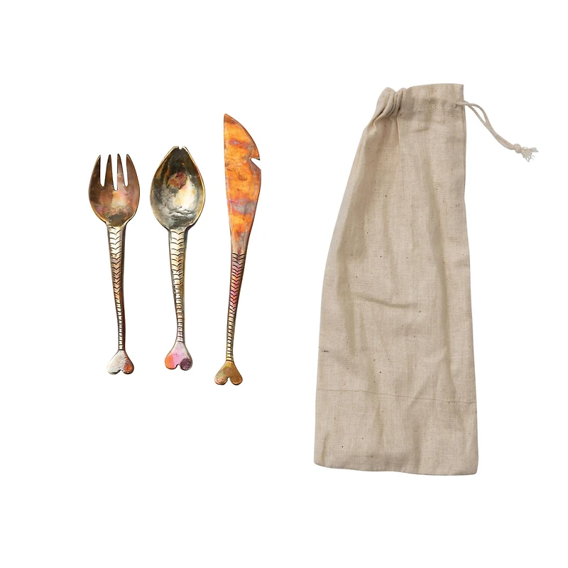 Hello Honey® Hand Forged Copper Appetizer Cutlery Set in Drawstring Bag