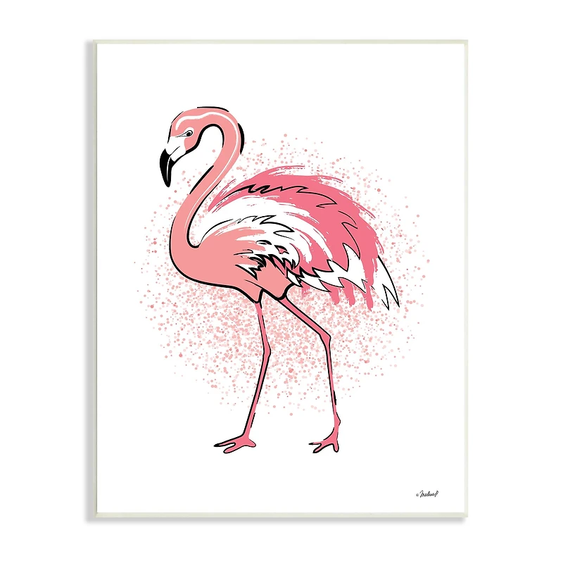 Stupell Industries Pink Splatter Flamingo Feathers Tropical Bird Wall Plaque