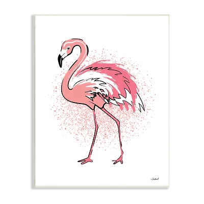 Stupell Industries Pink Splatter Flamingo Feathers Tropical Bird Wall Plaque