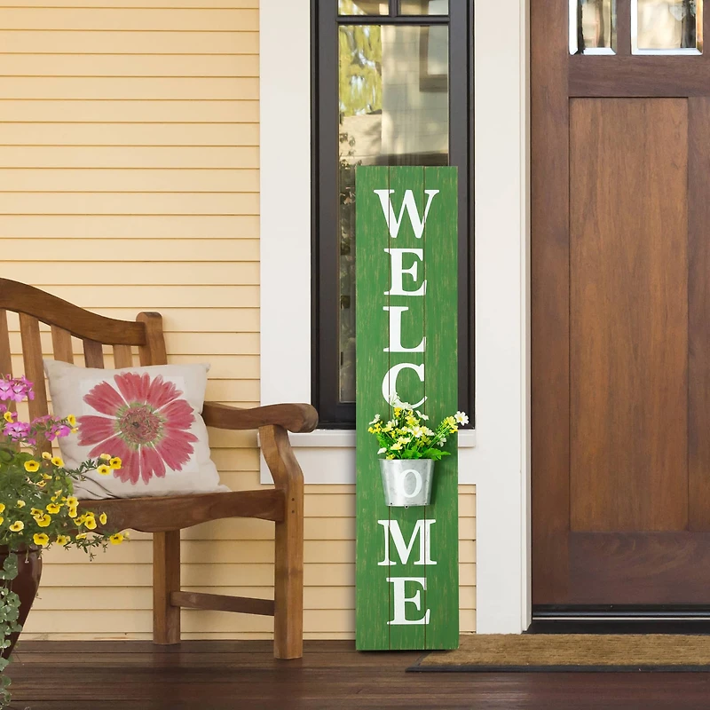 Glitzhome® 3.5ft. Welcome Porch Sign with Metal Planter