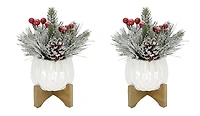 Christmas Mix In 4" Ceramic Cupcake On Stand Set