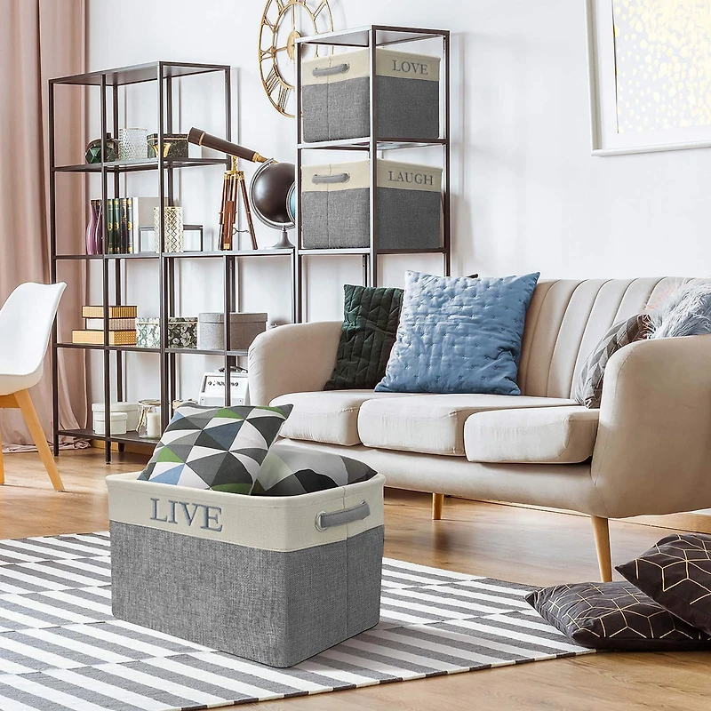 Sorbus 11" Gray Twill Caps Love Live Laugh Storage Basket Set