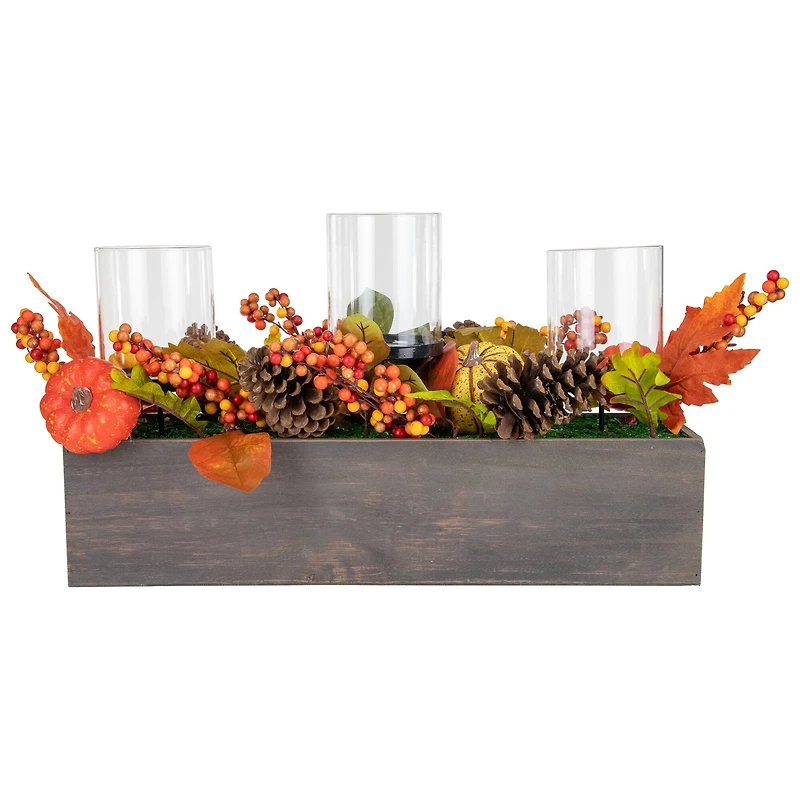27" Pumpkin, Berry & Pinecone Fall Harvest Triple Pillar Candle Holder