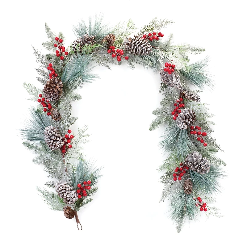6ft. Christmas Berries Frosted Pinecone Garland