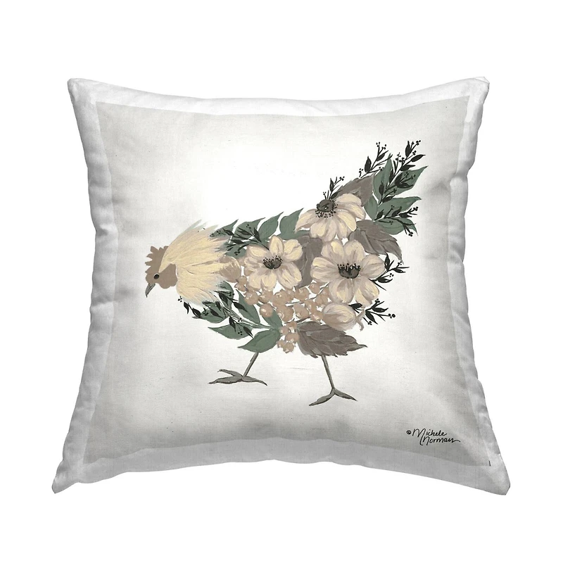 Stupell Industries Floral Blossom Arrangement Farmhouse Chicken Shape Throw Pillow, 18" x 18"