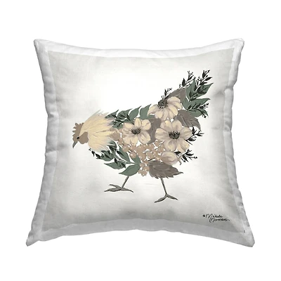 Stupell Industries Floral Blossom Arrangement Farmhouse Chicken Shape Throw Pillow, 18" x 18"