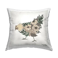 Stupell Industries Floral Blossom Arrangement Farmhouse Chicken Shape Throw Pillow, 18" x 18"