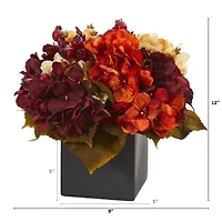 12in. Autumn Hydrangea Berry Arrangement in Black Vase