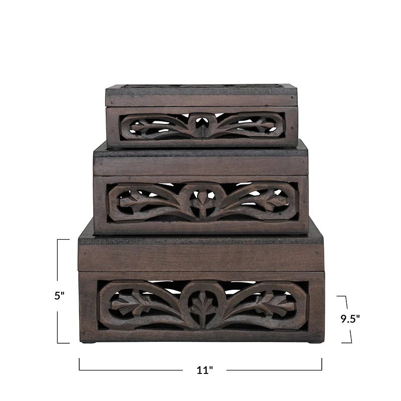 Hello Honey® Espresso Carved Reclaimed & Mango Wood Nesting Boxes Set
