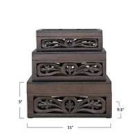 Hello Honey® Espresso Carved Reclaimed & Mango Wood Nesting Boxes Set