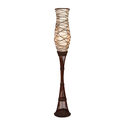 Brown Bamboo and Iron Traditional Floor Lamp, 59" x 10" x 10"