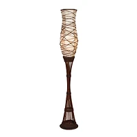 Brown Bamboo and Iron Traditional Floor Lamp, 59" x 10" x 10"