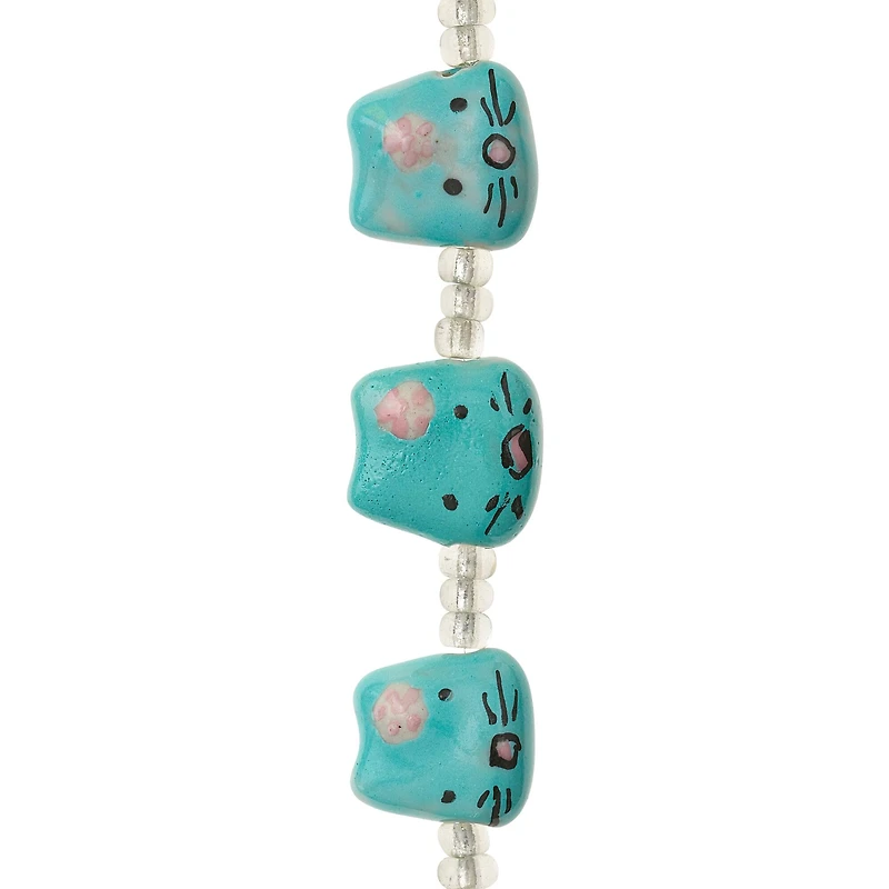 Aqua & Pink Cat Ceramic Beads, 14mm by Bead Landing™