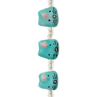 Aqua & Pink Cat Ceramic Beads, 14mm by Bead Landing™