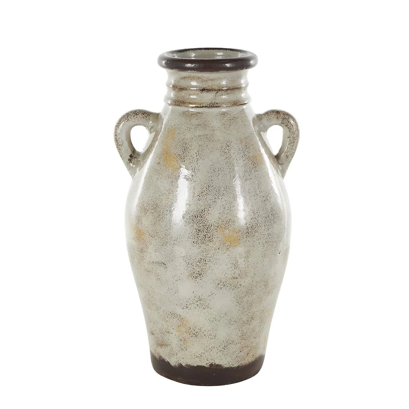 18" Cream Ceramic Antique Style Amphora Vase