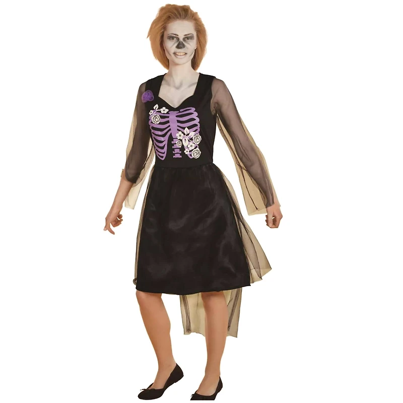 Black & Purple Skeleton Bride Ladies Costume