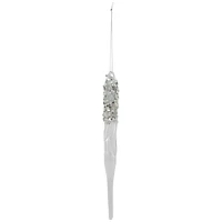Sequined and Beaded Icicle Glass Christmas Ornament - 9" - Clear