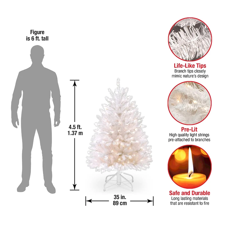 4.5ft. Pre-Lit Dunhill® White Fir Artificial Christmas Tree, Clear Lights