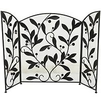 Black Metal Foldable Mesh Netting 3 Panel Scroll Fireplace Screen with Leaf and Vine Relief 45" x 1" x 30"