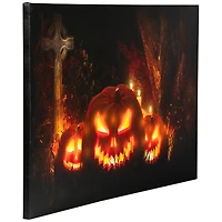 LED Lighted Jack-O-Lanterns in a Cemetery Halloween Canvas Wall Art