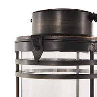 17" Black Metal Candle Lantern with Round Outlines