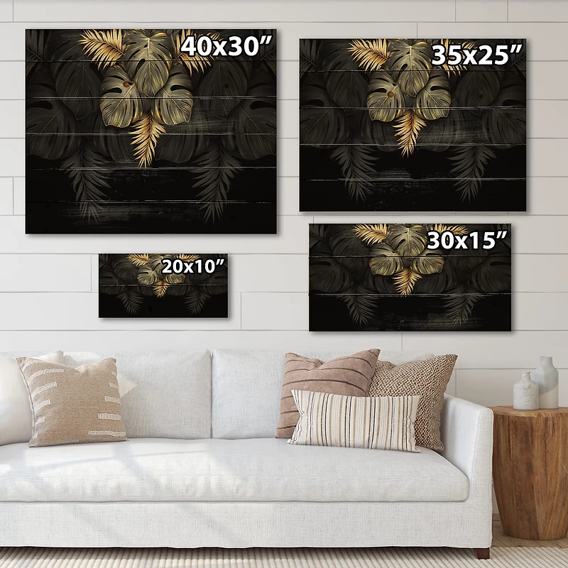 Designart - Black and Gold Tropical Leaves IV