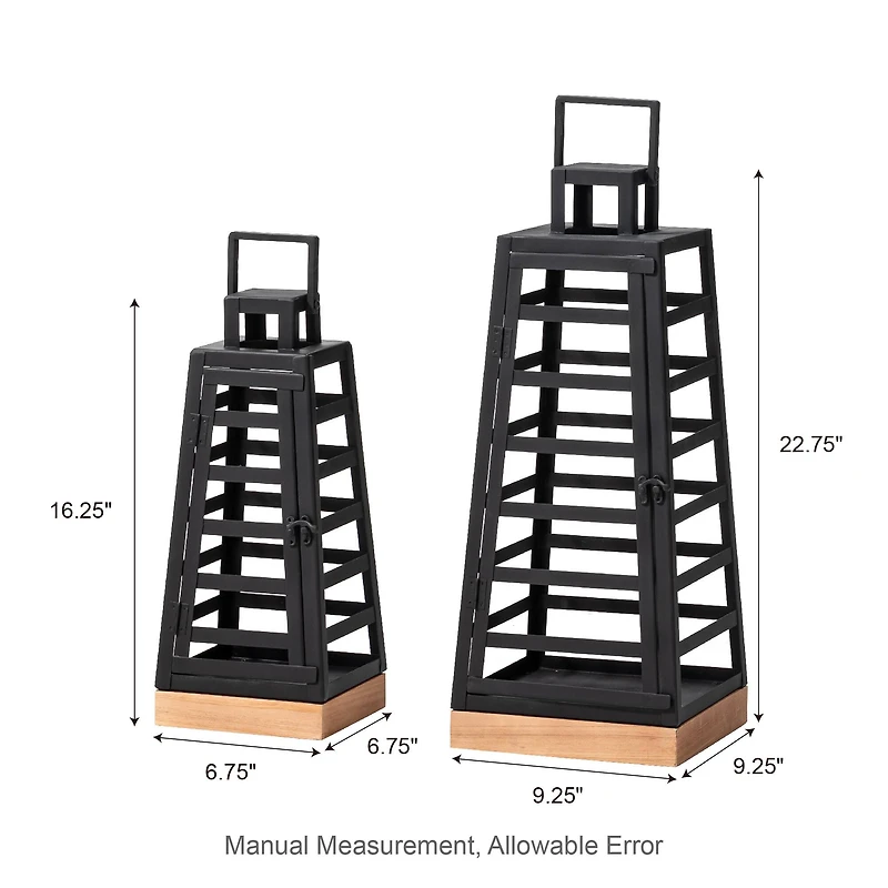 Glitzhome® Modern Trapezoid Metal & Wood Lanterns Set