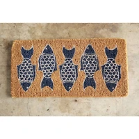Hello Honey® Black & White Fish Images Natural Coir Doormat