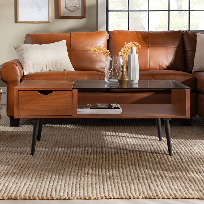 Acorn Mid Century Modern Wood and Glass Coffee Table