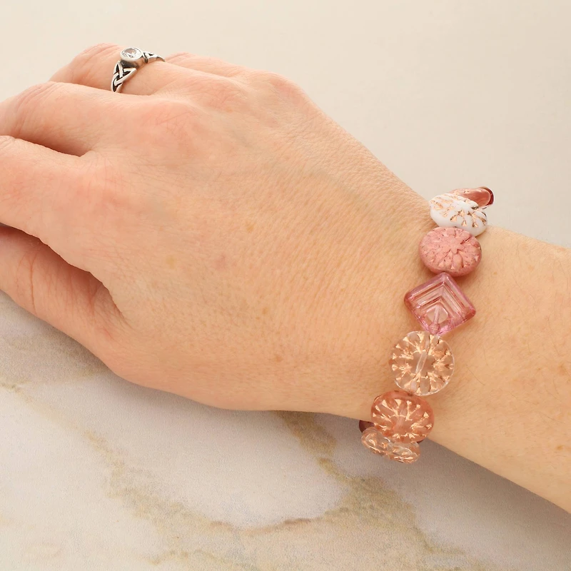 Pink Starburst Czech Glass Diamond & Flat Round Bead Mix by Bead Landing™